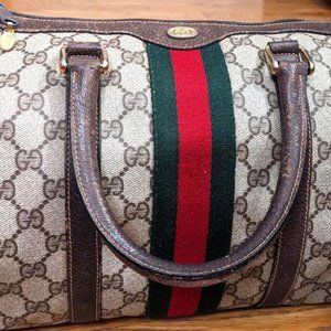 Auth GUCCI Old Gucci Sherry PVC GG Canvas Leather Mini Boston Bag Used F/S